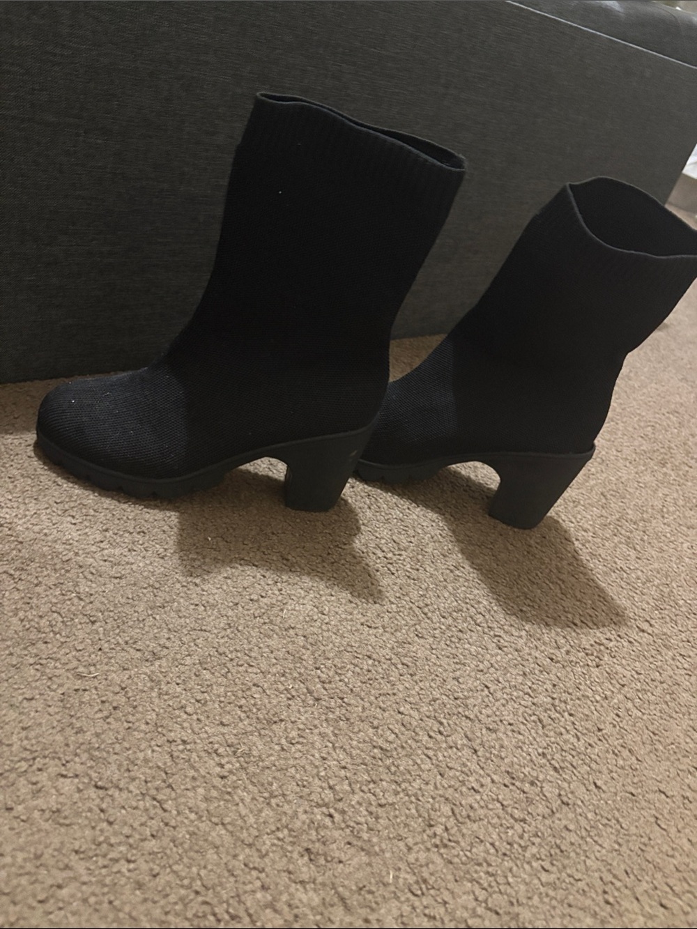 Black Knit Sock Heel Ankle Boots for Women